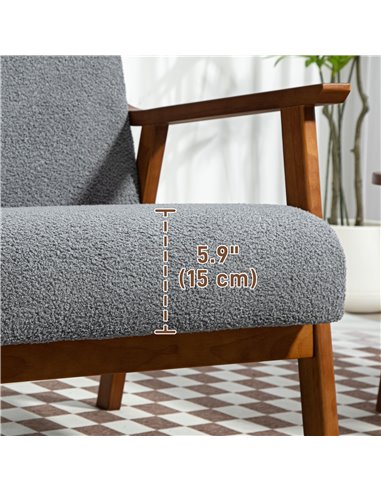 HOMCOM Armchair with Wide Seat, Boucle Accent Chair, Thick Padded Occasional Chair with Solid Wood Frame for Living Room Bedroom