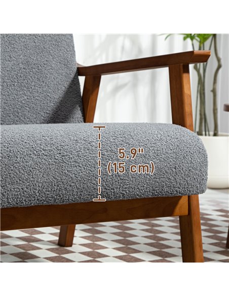HOMCOM Armchair with Wide Seat, Boucle Accent Chair, Thick Padded Occasional Chair with Solid Wood Frame for Living Room Bedroom - pic 100934 | FastDaddyshop