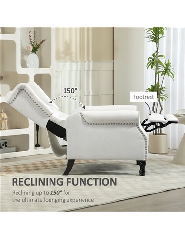 HOMCOM Recliner Armchair, Vintage Reclining Chair with Nail Head Trim, Wingback Chair with Button Tufted Back and Footrest, for 