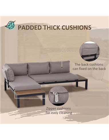 Outsunny 3-Piece Aluminium Frame Outdoor Garden Furniture Set Mixed Grey