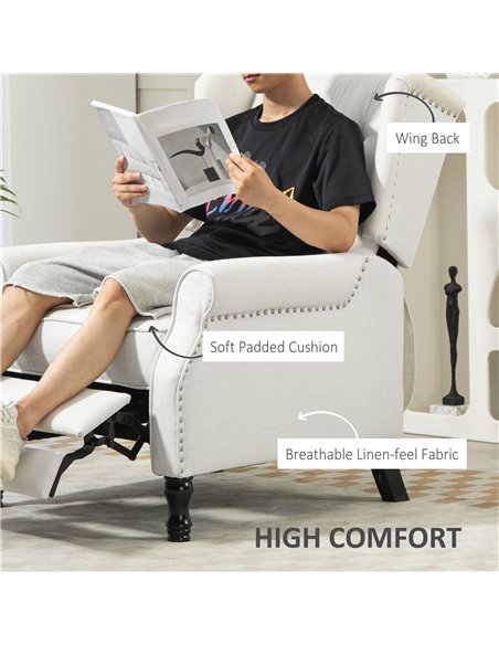 HOMCOM Recliner Armchair, Vintage Reclining Chair with Nail Head Trim, Wingback Chair with Button Tufted Back and Footrest, for  - pic 100940 | FastDaddyshop