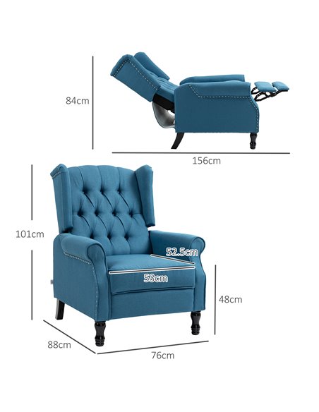 HOMCOM 150° Reclining Vintage Armchair, with footrest - Blue 833-677V71BU - pic 100947 | FastDaddyshop