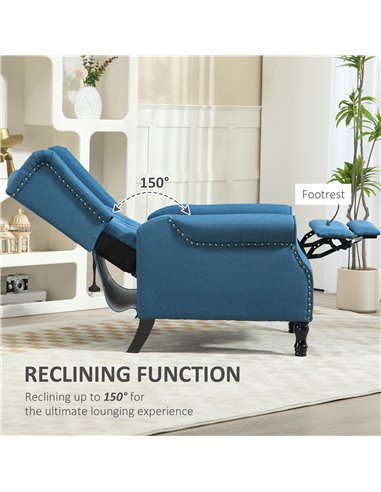 HOMCOM 150° Reclining Vintage Armchair, with footrest - Blue 833-677V71BU