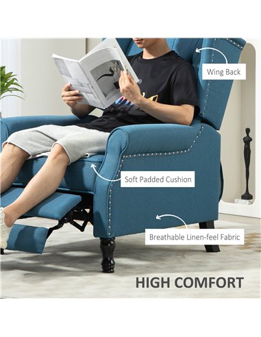 HOMCOM 150° Reclining Vintage Armchair, with footrest - Blue 833-677V71BU