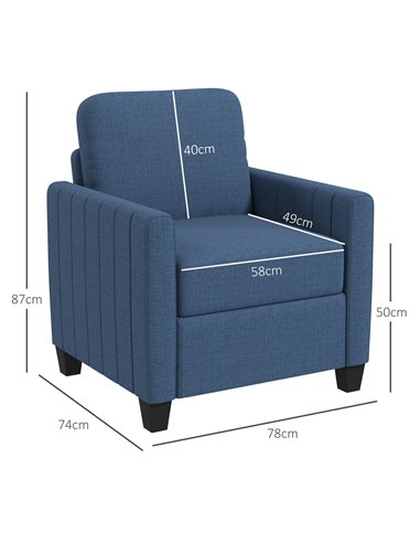 HOMCOM Modern Boxy Linen-Look Armchair - Blue 83B-049V70BU
