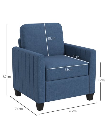 HOMCOM Modern Boxy Linen-Look Armchair - Blue 83B-049V70BU - pic 100965 | FastDaddyshop