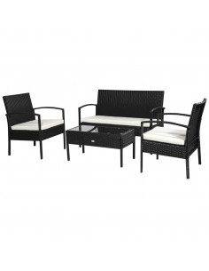 Outsunny 4-Seater Rattan Garden Furniture Set Black Cream