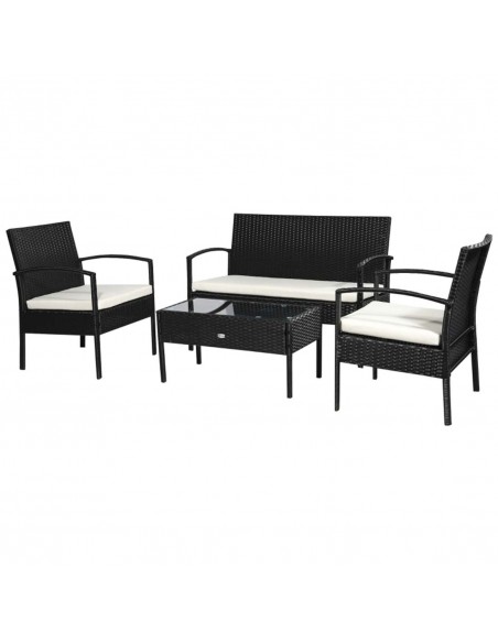 Outsunny 4-Seater Rattan Garden Furniture Set Black Cream - pic 10097 | FastDaddyshop