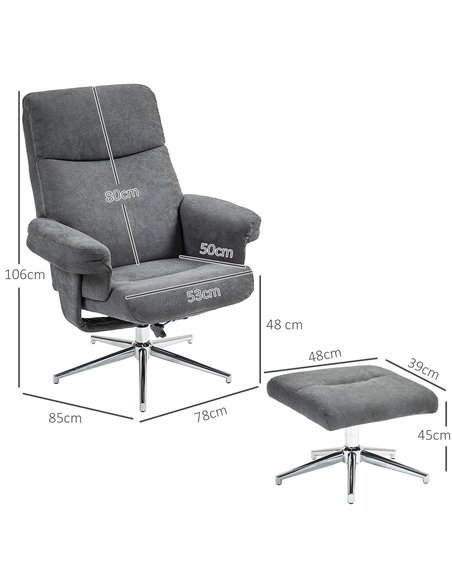 HOMCOM Recliner Chair with Footstool, Upholstered Velvet Fabric Armchair with Adjustable Back, Solid Wood Frame for Living Room, - pic 100974 | FastDaddyshop