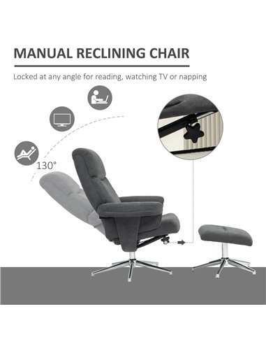HOMCOM Recliner Chair with Footstool, Upholstered Velvet Fabric Armchair with Adjustable Back, Solid Wood Frame for Living Room,