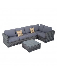 Outsunny 5-Seater Rattan Garden Furniture Sets with Corner Sofa, Coffee Table, Cushions, Grey
