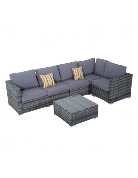 Outsunny 5-Seater Rattan Garden Furniture Sets with Corner Sofa, Coffee Table, Cushions, Grey - pic 10098 | FastDaddyshop