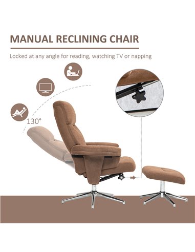 HOMCOM Recliner Chair with Footstool, Upholstered Velvet Fabric Armchair with Adjustable Back, Solid Wood Frame for Living Room,