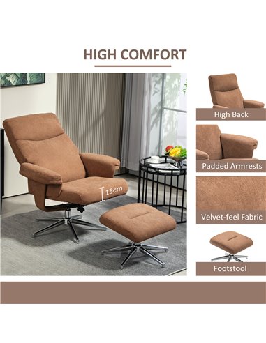 HOMCOM Recliner Chair with Footstool, Upholstered Velvet Fabric Armchair with Adjustable Back, Solid Wood Frame for Living Room,