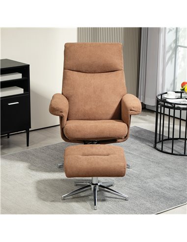 HOMCOM Recliner Chair with Footstool, Upholstered Velvet Fabric Armchair with Adjustable Back, Solid Wood Frame for Living Room,