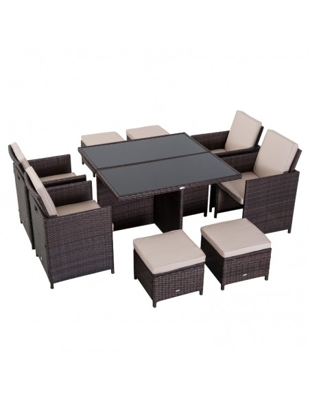 Outsunny 9PC Rattan Garden Furniture Set, 8-seater Wicker Outdoor Dining Set, Brown - pic 10099 | FastDaddyshop