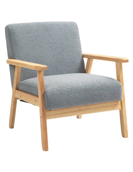 HOMCOM Accent Chair Wood Frame with Thick Cashmere Cushions Wide Seat Armchair Home Furniture Bedroom Office Grey 835-233V71GY - pic 100990 | FastDaddyshop