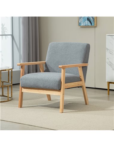 HOMCOM Accent Chair Wood Frame with Thick Cashmere Cushions Wide Seat Armchair Home Furniture Bedroom Office Grey 835-233V71GY