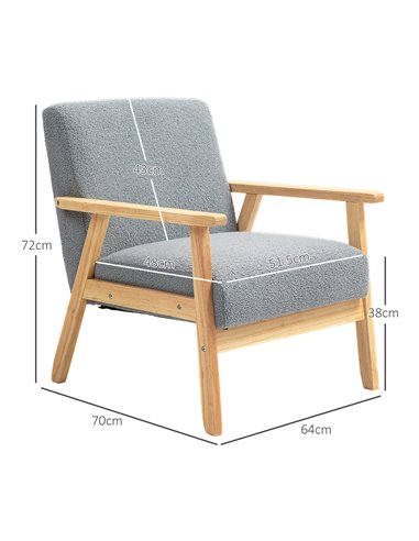 HOMCOM Accent Chair Wood Frame with Thick Cashmere Cushions Wide Seat Armchair Home Furniture Bedroom Office Grey 835-233V71GY
