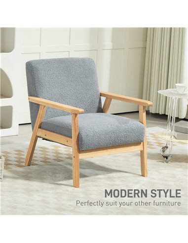 HOMCOM Accent Chair Wood Frame with Thick Cashmere Cushions Wide Seat Armchair Home Furniture Bedroom Office Grey 835-233V71GY