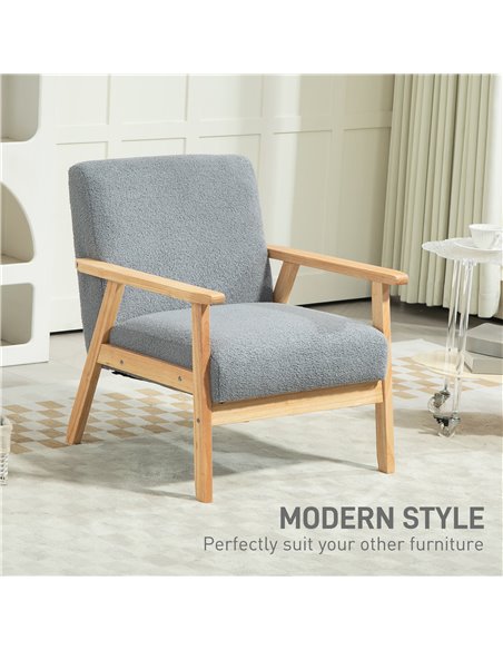 HOMCOM Accent Chair Wood Frame with Thick Cashmere Cushions Wide Seat Armchair Home Furniture Bedroom Office Grey 835-233V71GY - pic 100993 | FastDaddyshop