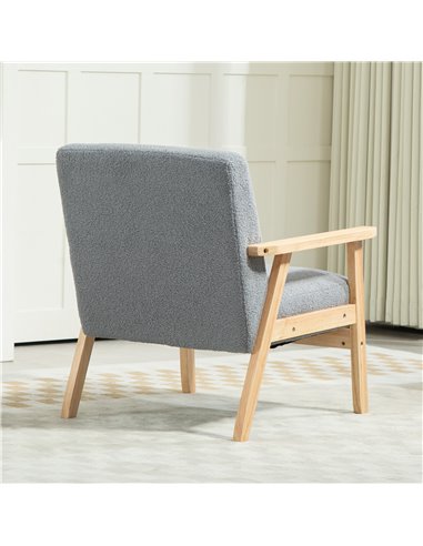 HOMCOM Accent Chair Wood Frame with Thick Cashmere Cushions Wide Seat Armchair Home Furniture Bedroom Office Grey 835-233V71GY