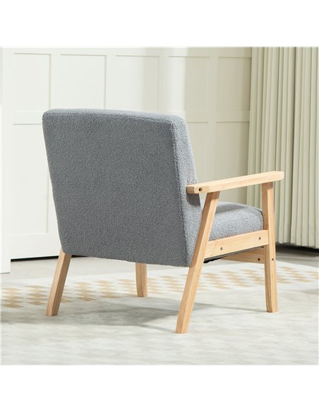 HOMCOM Accent Chair Wood Frame with Thick Cashmere Cushions Wide Seat Armchair Home Furniture Bedroom Office Grey 835-233V71GY - pic 100996 | FastDaddyshop
