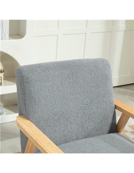 HOMCOM Accent Chair Wood Frame with Thick Cashmere Cushions Wide Seat Armchair Home Furniture Bedroom Office Grey 835-233V71GY - pic 100998 | FastDaddyshop