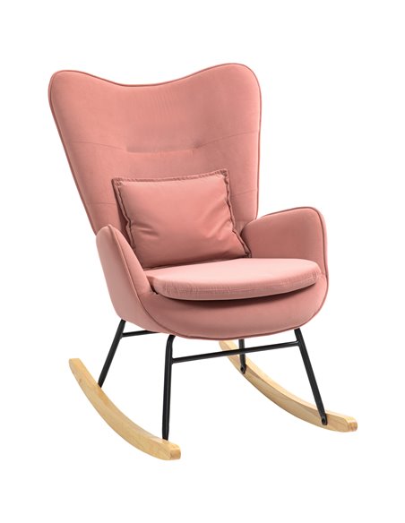 HOMCOM Velvet Rocking Chair Armchair with Lumbar Pillow, Metal Legs and Wood Base for Living Room, Bedroom, Pink 83B-006V70PK - pic 100999 | FastDaddyshop