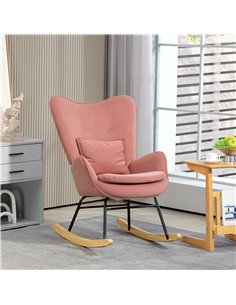 HOMCOM Velvet Rocking Chair Armchair with Lumbar Pillow, Metal Legs and Wood Base for Living Room, Bedroom, Pink 83B-006V70PK 2