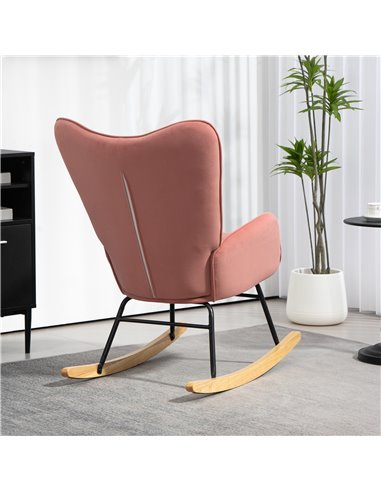 HOMCOM Velvet Rocking Chair Armchair with Lumbar Pillow, Metal Legs and Wood Base for Living Room, Bedroom, Pink 83B-006V70PK