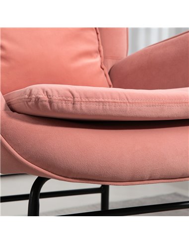 HOMCOM Velvet Rocking Chair Armchair with Lumbar Pillow, Metal Legs and Wood Base for Living Room, Bedroom, Pink 83B-006V70PK