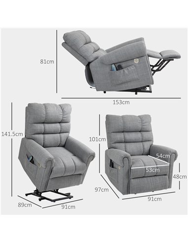 HOMCOM Rise and Recline Electric Massage Armchair - Grey 713-170V70GY