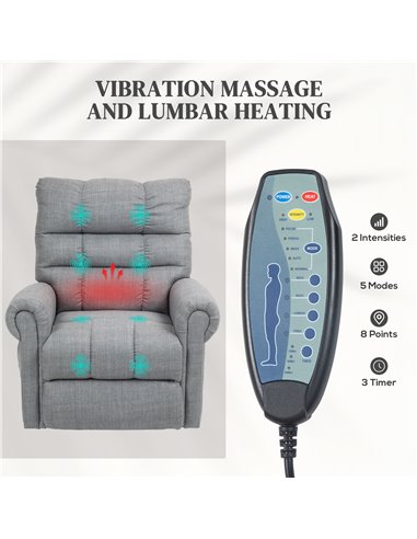 HOMCOM Rise and Recline Electric Massage Armchair - Grey 713-170V70GY