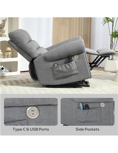 HOMCOM Rise and Recline Electric Massage Armchair - Grey 713-170V70GY