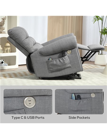 HOMCOM Rise and Recline Electric Massage Armchair - Grey 713-170V70GY - pic 101024 | FastDaddyshop