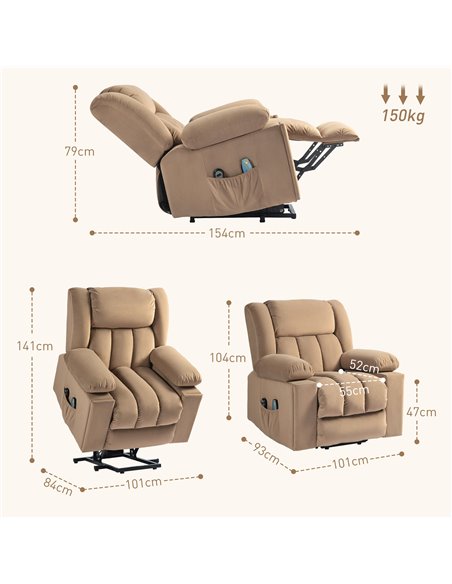 HOMCOM Power Lift Recliner Chair with Vibration Massage and Heat, Electric Lift Chair for Elderly, Overstuffed Fabric Riser and  - pic 101028 | FastDaddyshop