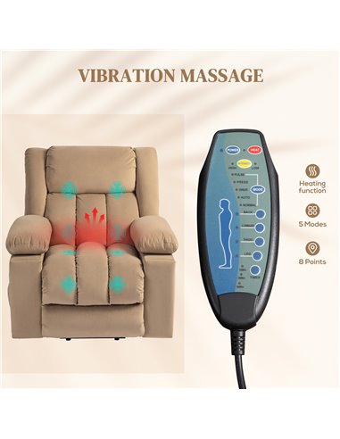 HOMCOM Power Lift Recliner Chair with Vibration Massage and Heat, Electric Lift Chair for Elderly, Overstuffed Fabric Riser and 