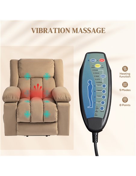 HOMCOM Power Lift Recliner Chair with Vibration Massage and Heat, Electric Lift Chair for Elderly, Overstuffed Fabric Riser and  - pic 101030 | FastDaddyshop
