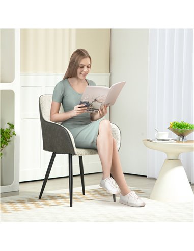HOMCOM Accent Chair with Foot Pads, Upholstered Armchair with Chenille Fabric Front and PU Back, Occasional Chair for Living Roo