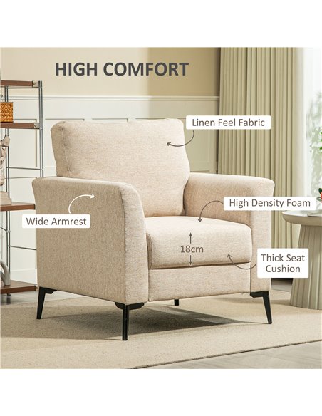 HOMCOM Linen-Look Armchair - Beige 83B-065V70BG - pic 101056 | FastDaddyshop