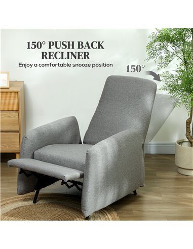 HOMCOM Push Back Recliner Armchair, Fabric High Back Reclining Chair with Adjustable Leg Rest and Pocket Spring Seat for Living 