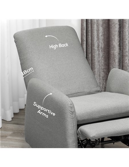HOMCOM Push Back Recliner Armchair, Fabric High Back Reclining Chair with Adjustable Leg Rest and Pocket Spring Seat for Living  - pic 101067 | FastDaddyshop