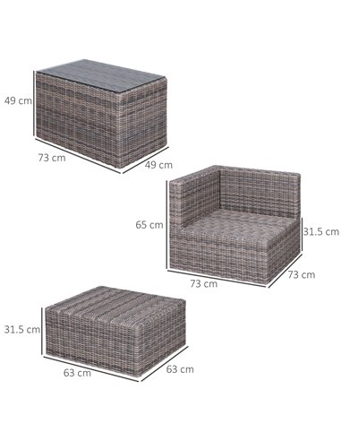 Outsunny 2-Seater Rattan Garden Furniture Set with Tall Glass-Top Table, Brown