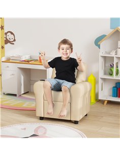 HOMCOM Kids Recliner Chair, PU Leather with Adjustable Backrest, Footrest, Padded Headrest, Beige 310-084V70BG 2