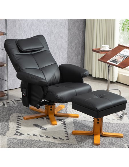HOMCOM Faux Leather Massage Recliner Chair, with Storage Ottoman - Black 700-177V71BK - pic 101099 | FastDaddyshop