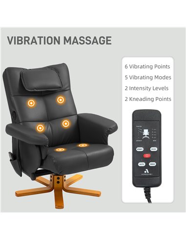 HOMCOM Faux Leather Massage Recliner Chair, with Storage Ottoman - Black 700-177V71BK