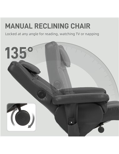 HOMCOM Faux Leather Massage Recliner Chair, with Storage Ottoman - Black 700-177V71BK
