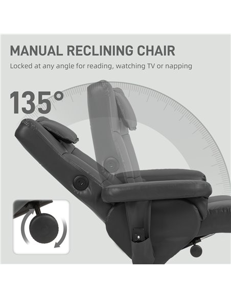 HOMCOM Faux Leather Massage Recliner Chair, with Storage Ottoman - Black 700-177V71BK - pic 101102 | FastDaddyshop