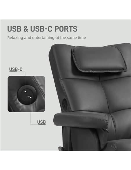 HOMCOM Faux Leather Massage Recliner Chair, with Storage Ottoman - Black 700-177V71BK - pic 101104 | FastDaddyshop